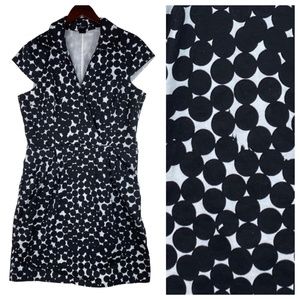 Ann Taylor 14 XL Sheath Dress Polka Dot Black White Pockets Career Party